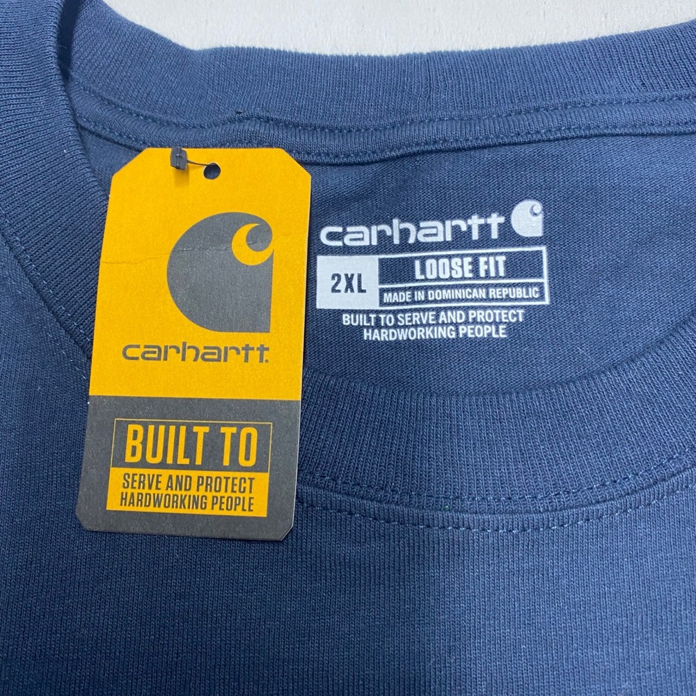 Carhartt Mens K87 Navy Blue Heavyweight Loose Fit Pocket T-Shirt 2XL NWT IRR - Picture 2 of 8